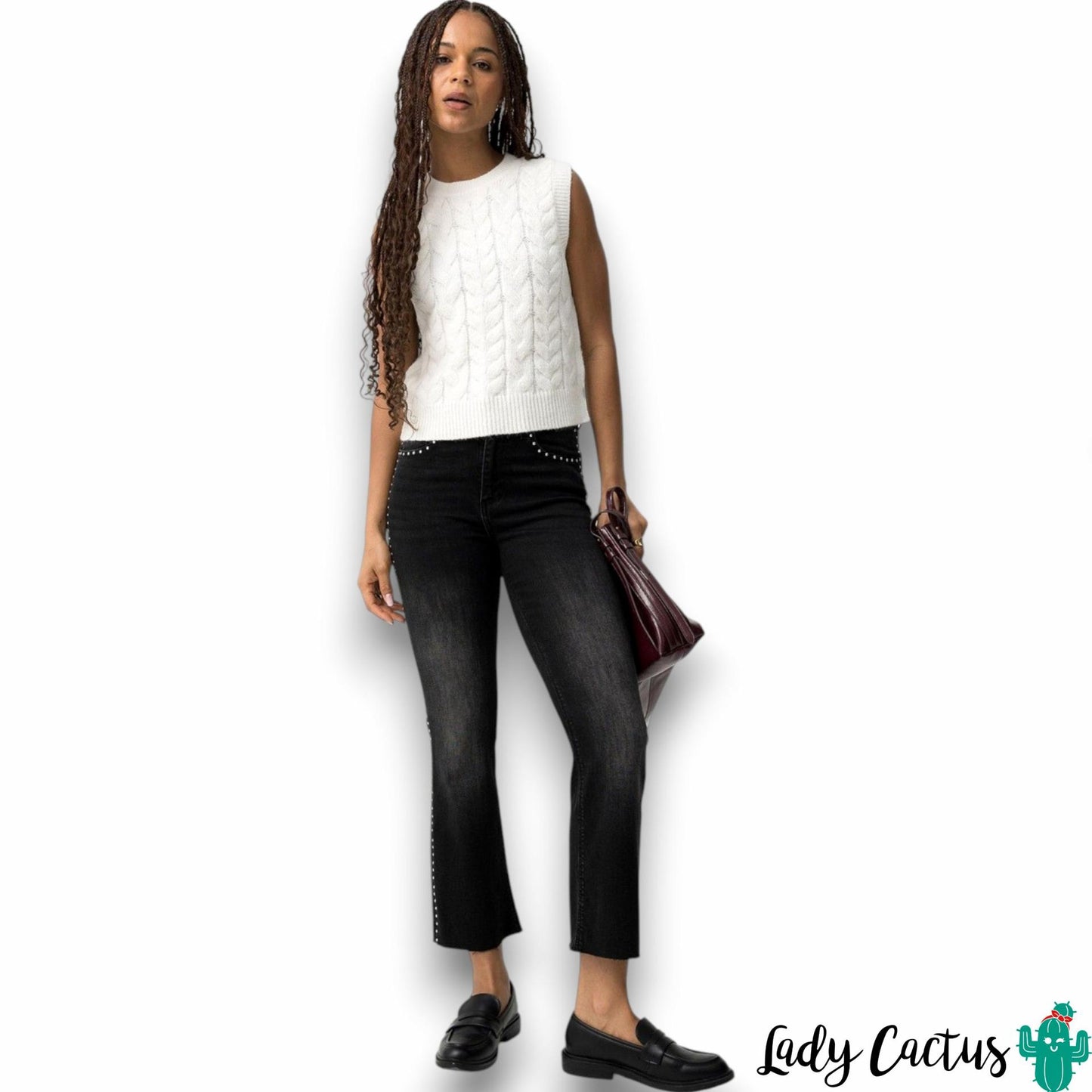 Pantalones vaqueros Megan negros cropped flare con tachuelas Tiffosi