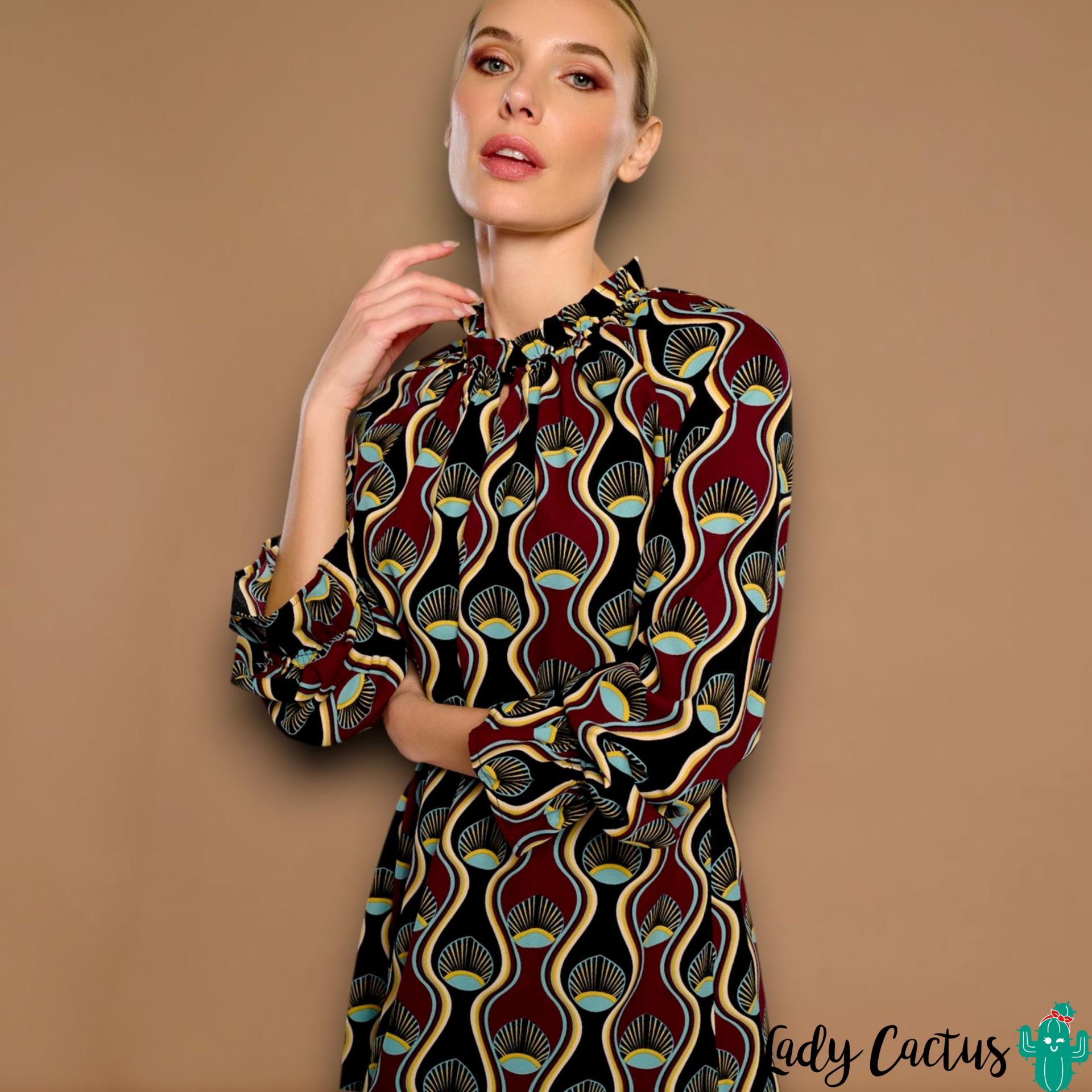 Vestido Aurora con motivos geométricos de Minueto para toque sofisticado colorido