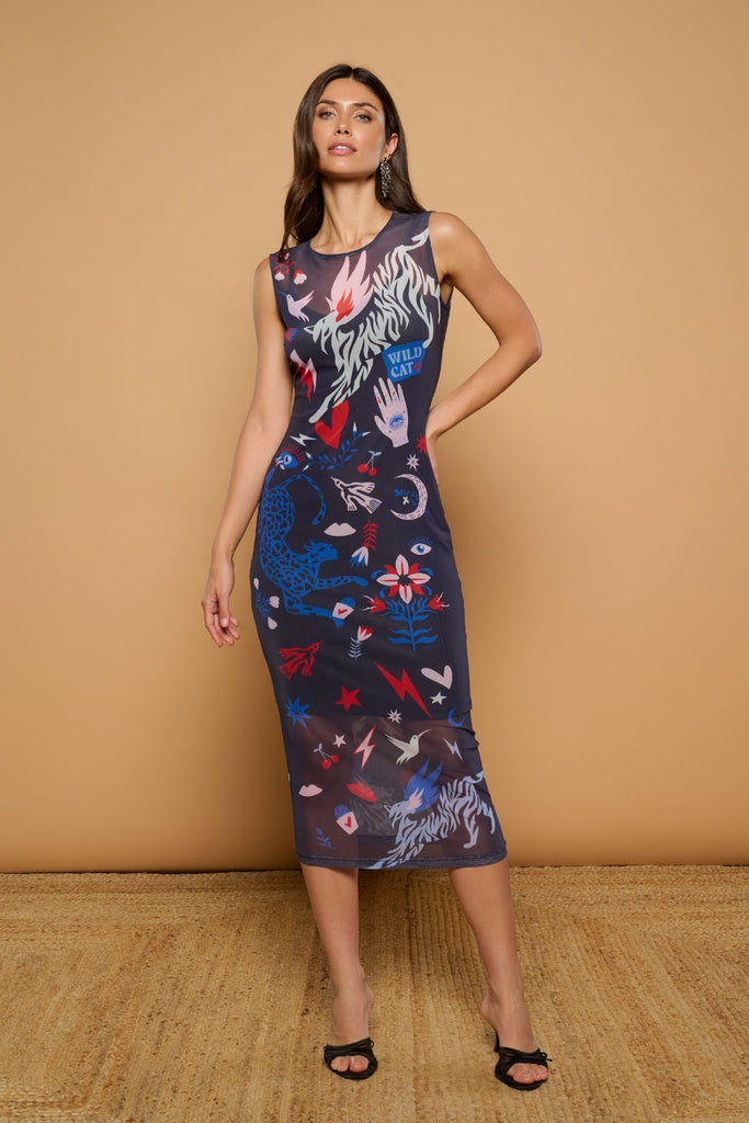 Vestido midi de tul con estampado original modelo Bonita de Minueto.