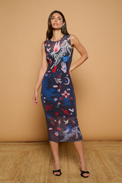 Vestido midi de tul con estampado original modelo Bonita de Minueto.