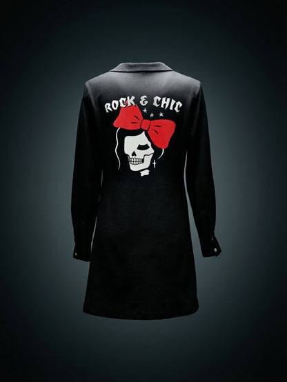 Vestido negro con corte evasé y estilo rockero para mujer