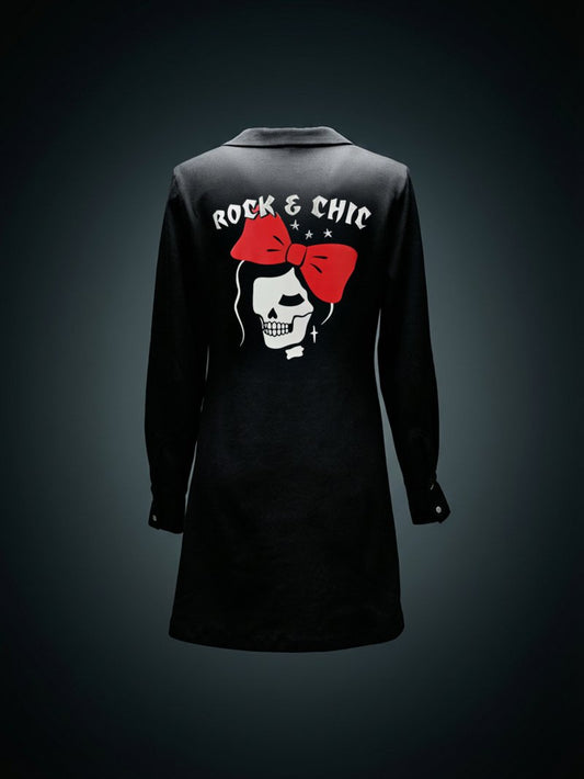 Vestido negro con corte evasé y estilo rockero para mujer