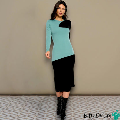 Vestido Gatto de Minueto en Lady Cactus con color block turquesa negro y audacia urbana