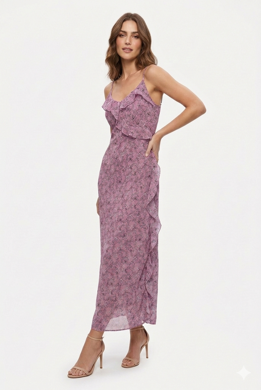 Vestido largo rosa con estampado floral modelo Paquita de Tiffosi