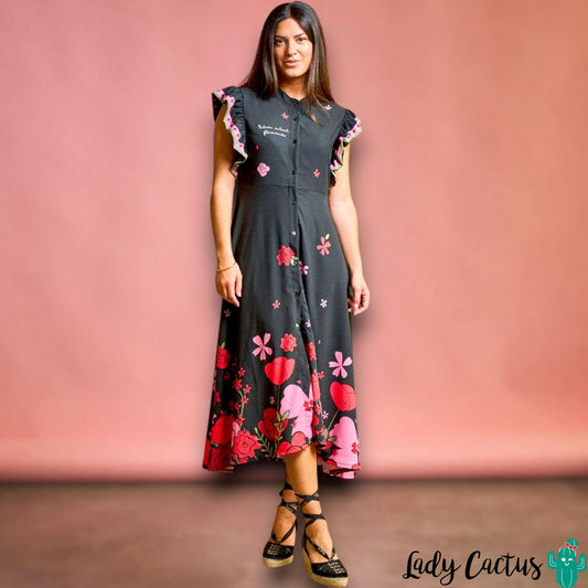 Vestido Paula de Anabel Lee en Lady Cactus con estampado floral posicional y cariño poético