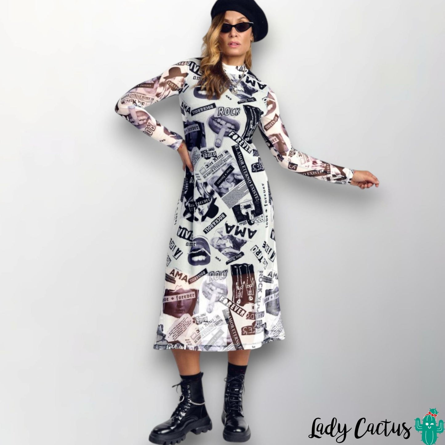 Vestido Collage Blanco de Aire Retro con tul print etéreo y rebeldía urbana