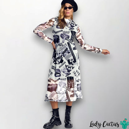 Vestido Collage Blanco de Aire Retro con tul print etéreo y rebeldía urbana