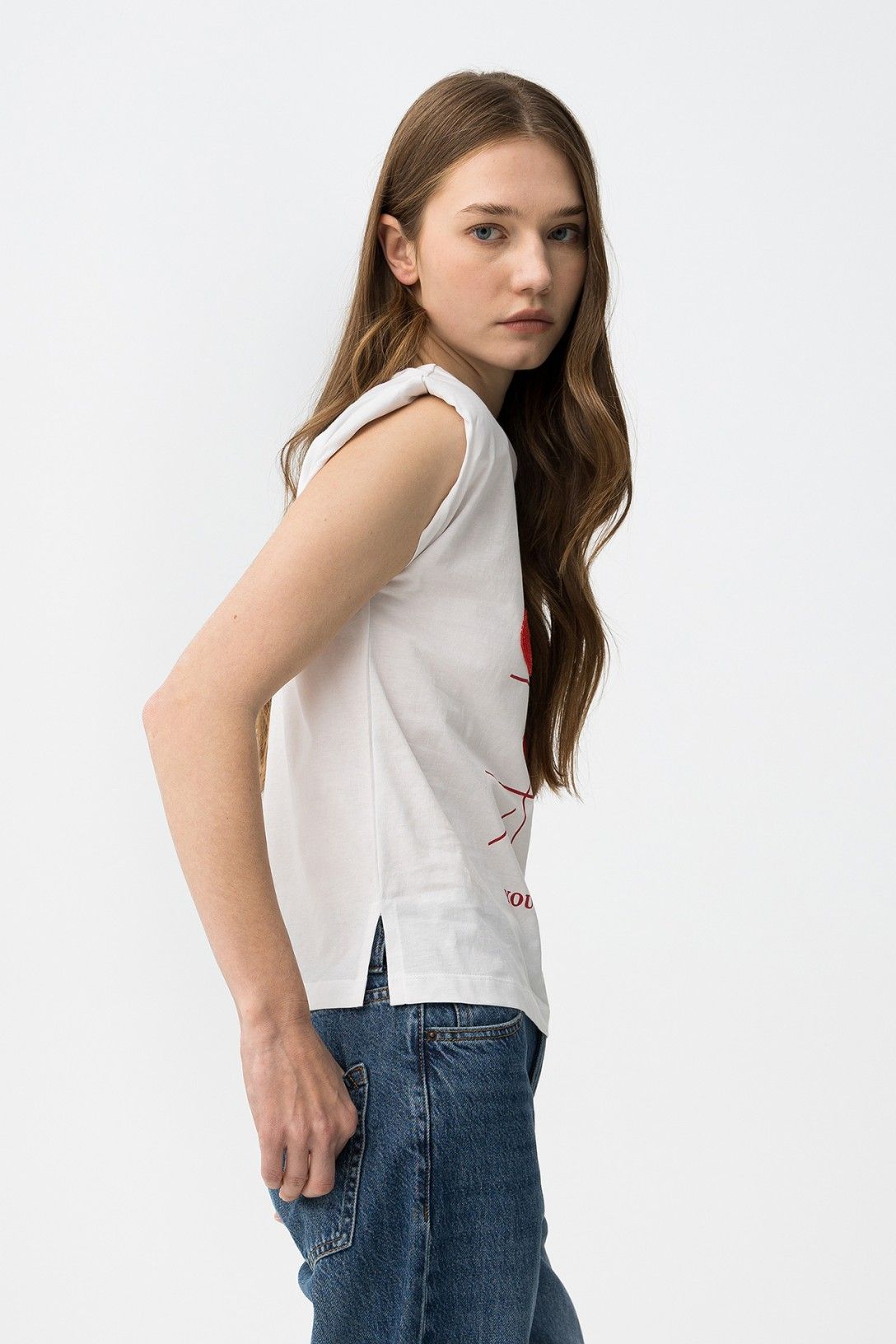 Camiseta de corte recto con aberturas laterales de mujer