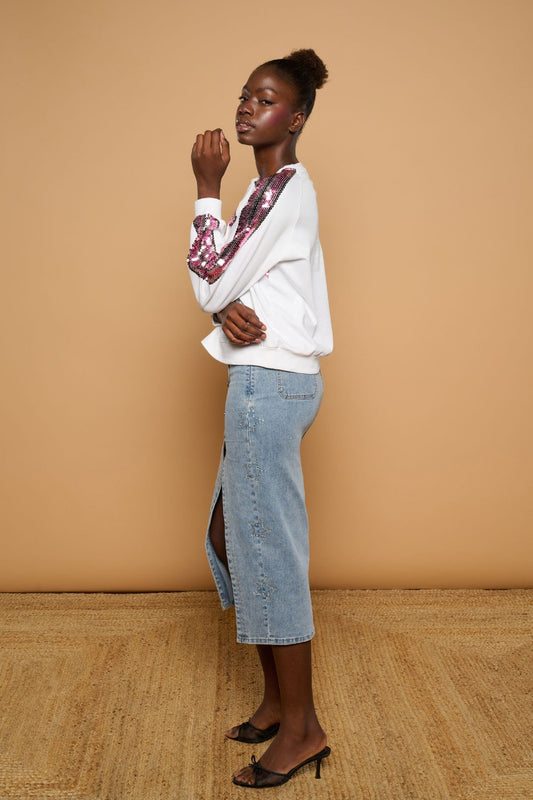 Falda vaquera efecto lavado con abertura lateral para mujer