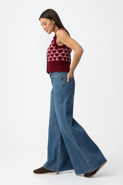 Vaquero de pierna ancha estilo palazzo para mujer