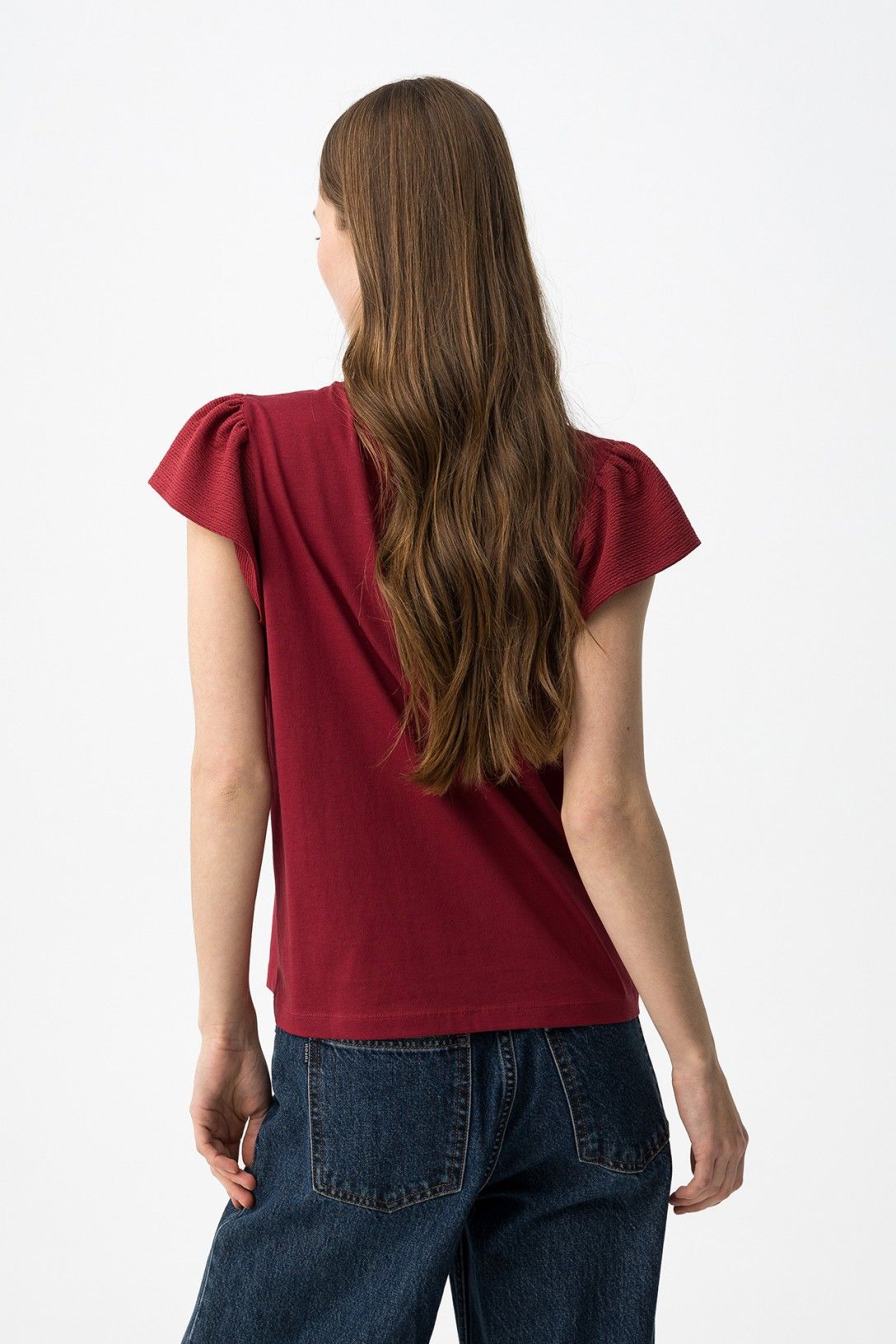 Camiseta de algodón 100% color frambuesa para mujer